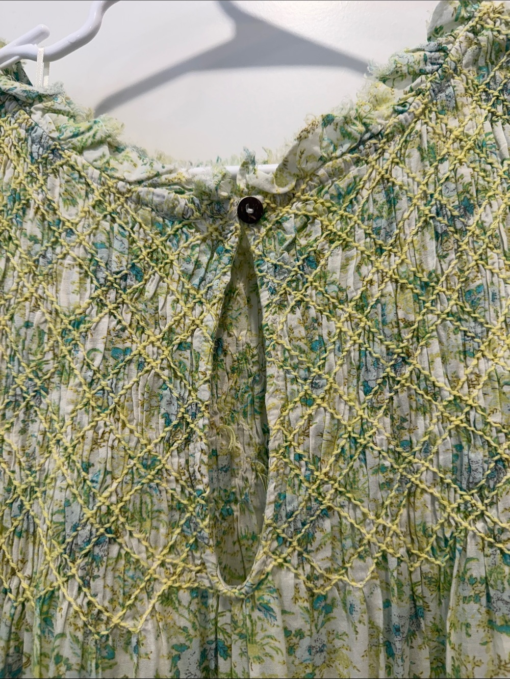 Free People Shea Green Floral Smocked Dress with Lace Trim - Picture 7 of 8